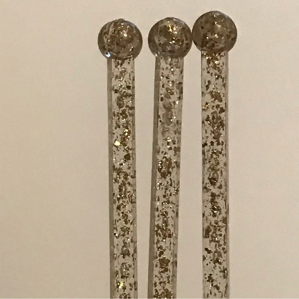 Vintage 9 Swizzle Sticks clear plastic with Gold glitter cocktail bar ware - Picture 6 of 11